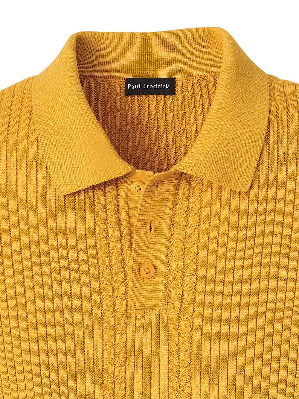 Cotton Three Button Polo - Gold - Image 6