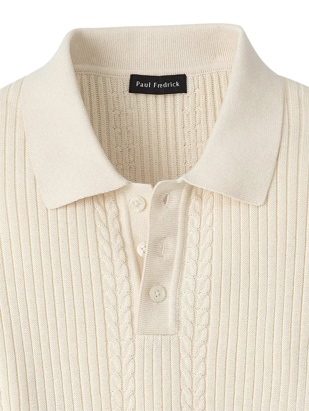 Cotton Three Button Polo - Ivory - Image 6