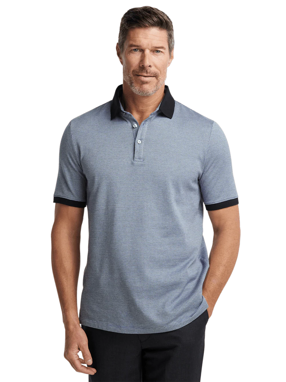 Cotton Three Button Polo - Blue Multi - Image 2