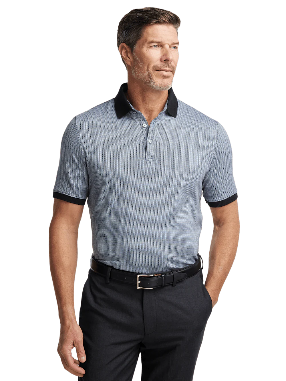 Cotton Three Button Polo - Blue Multi - Image 5
