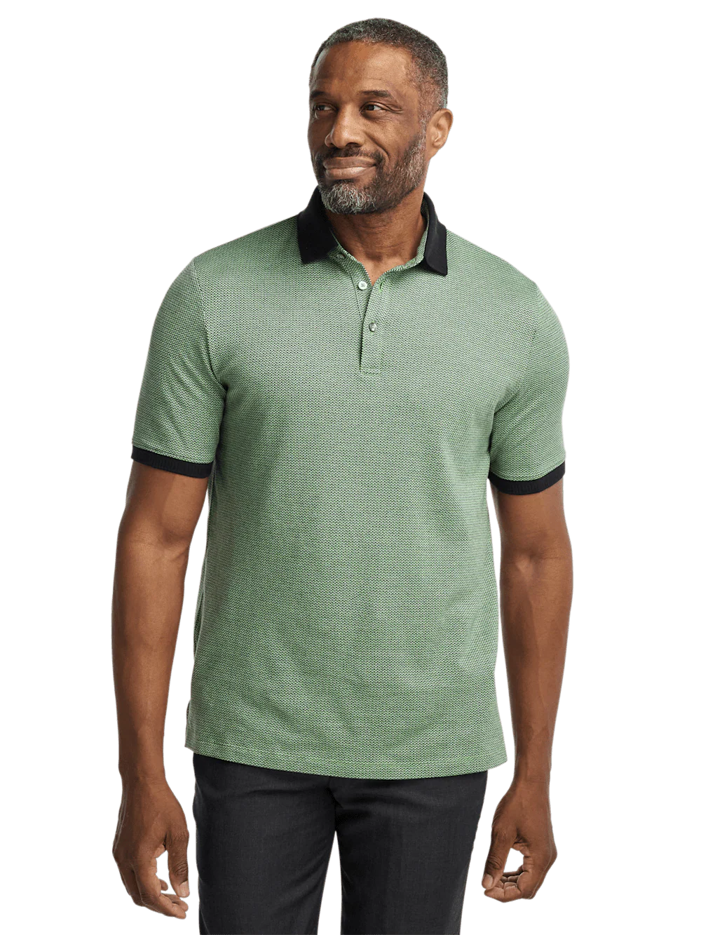 Cotton Three Button Polo - Green Multi - Image 2