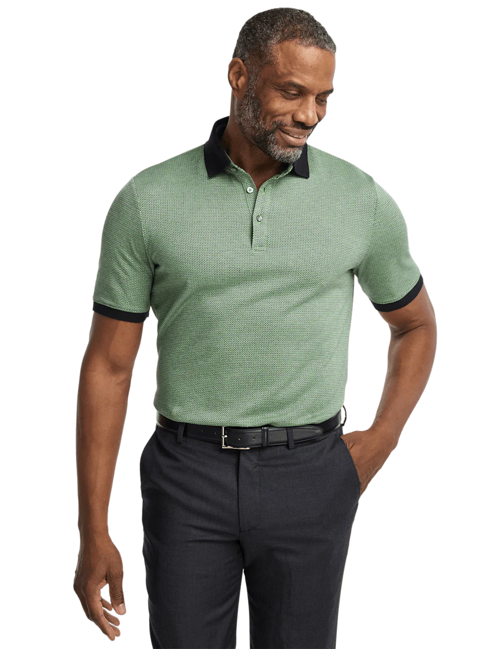 Cotton Three Button Polo - Green Multi - Image 5