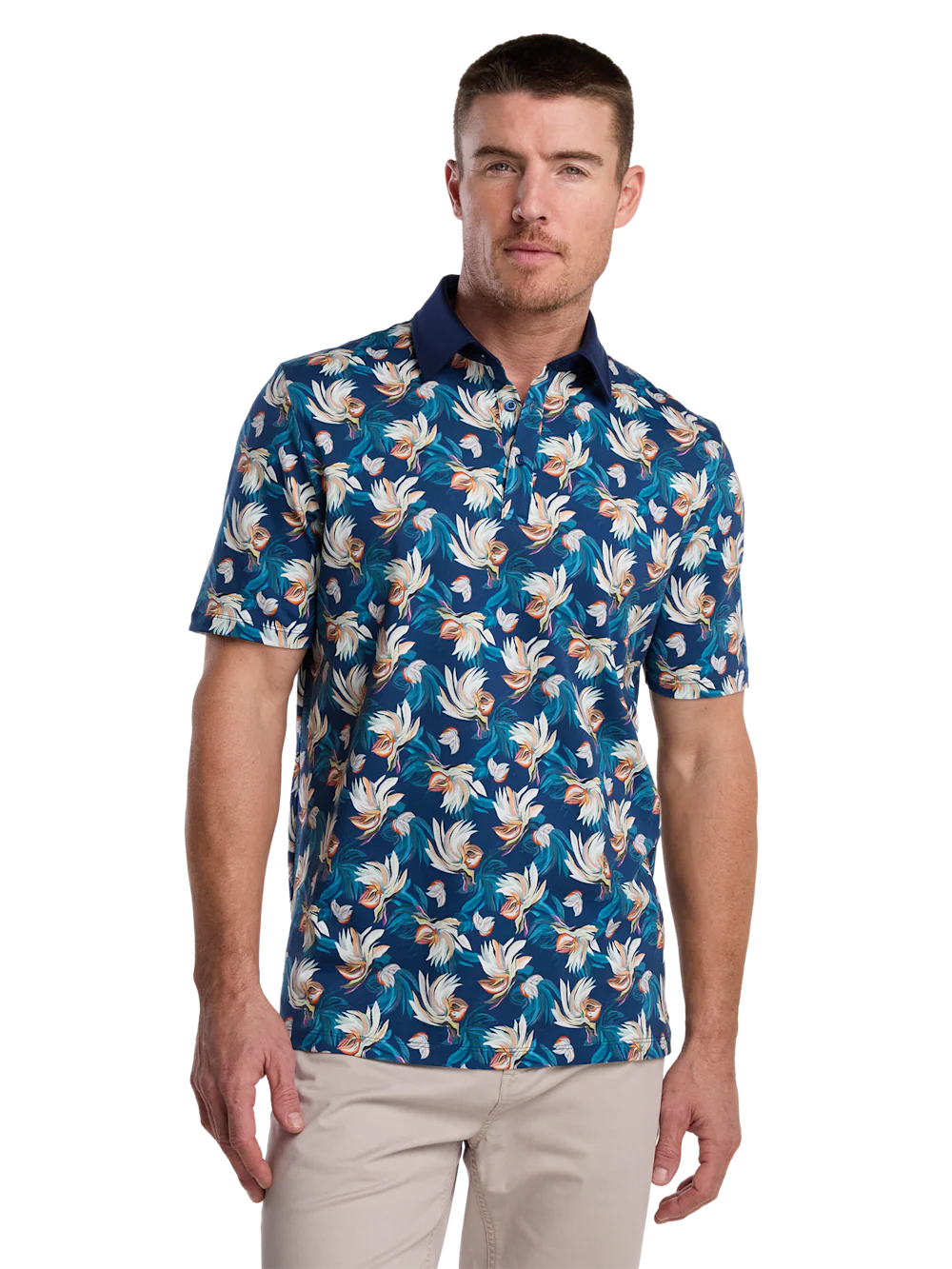 Cotton Three Button Polo - Blue - Image 2