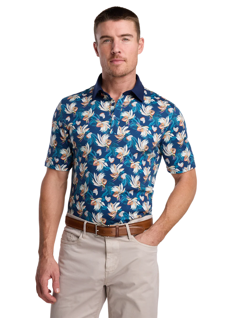 Cotton Three Button Polo - Blue - Image 3