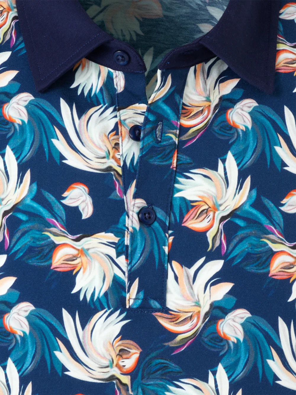 Cotton Three Button Polo - Blue - Image 7