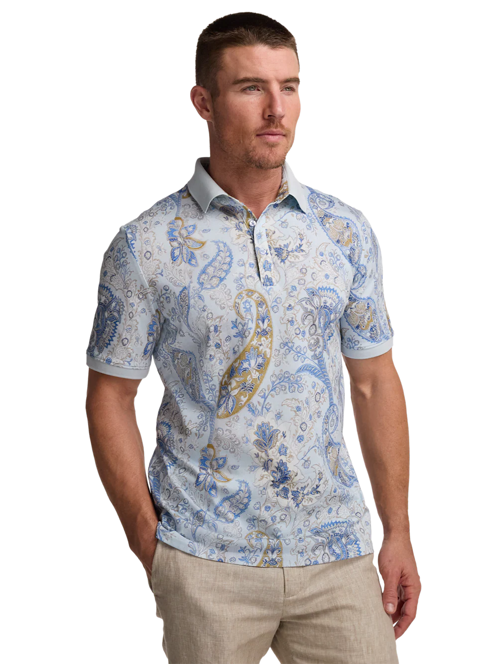 Cotton Three Button Polo - Light Blue - Image 2
