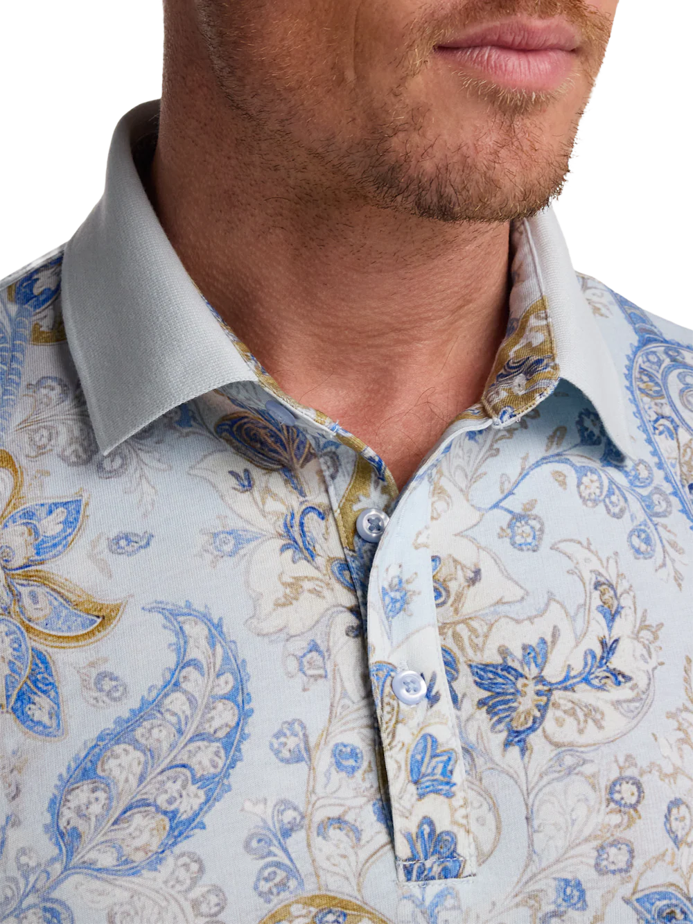Cotton Three Button Polo - Light Blue - Image 4