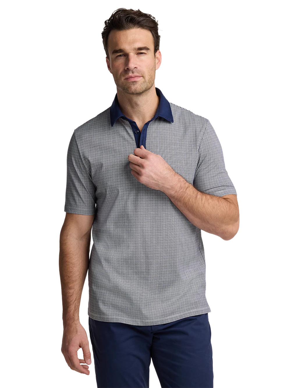 Cotton Three Button Polo - Navy - Image 2
