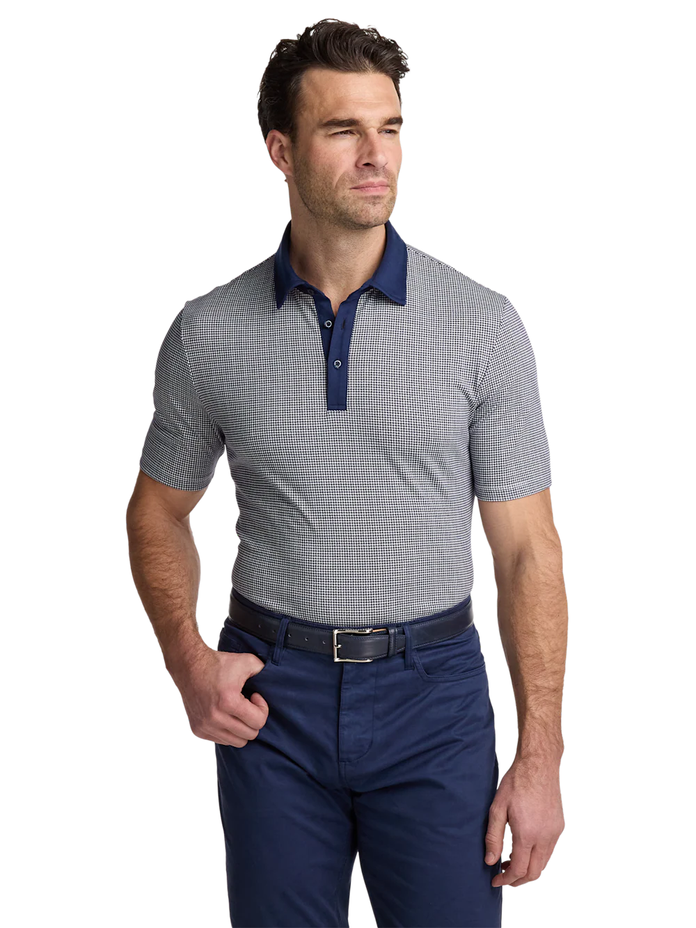 Cotton Three Button Polo - Navy - Image 3