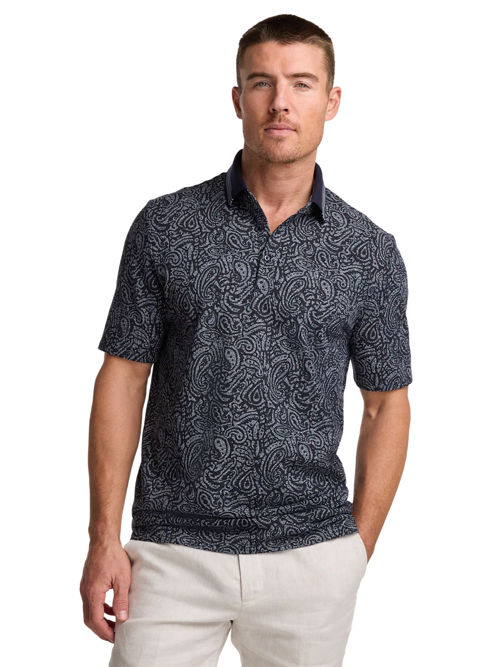 Cotton Three Button Polo - Navy - Image 2