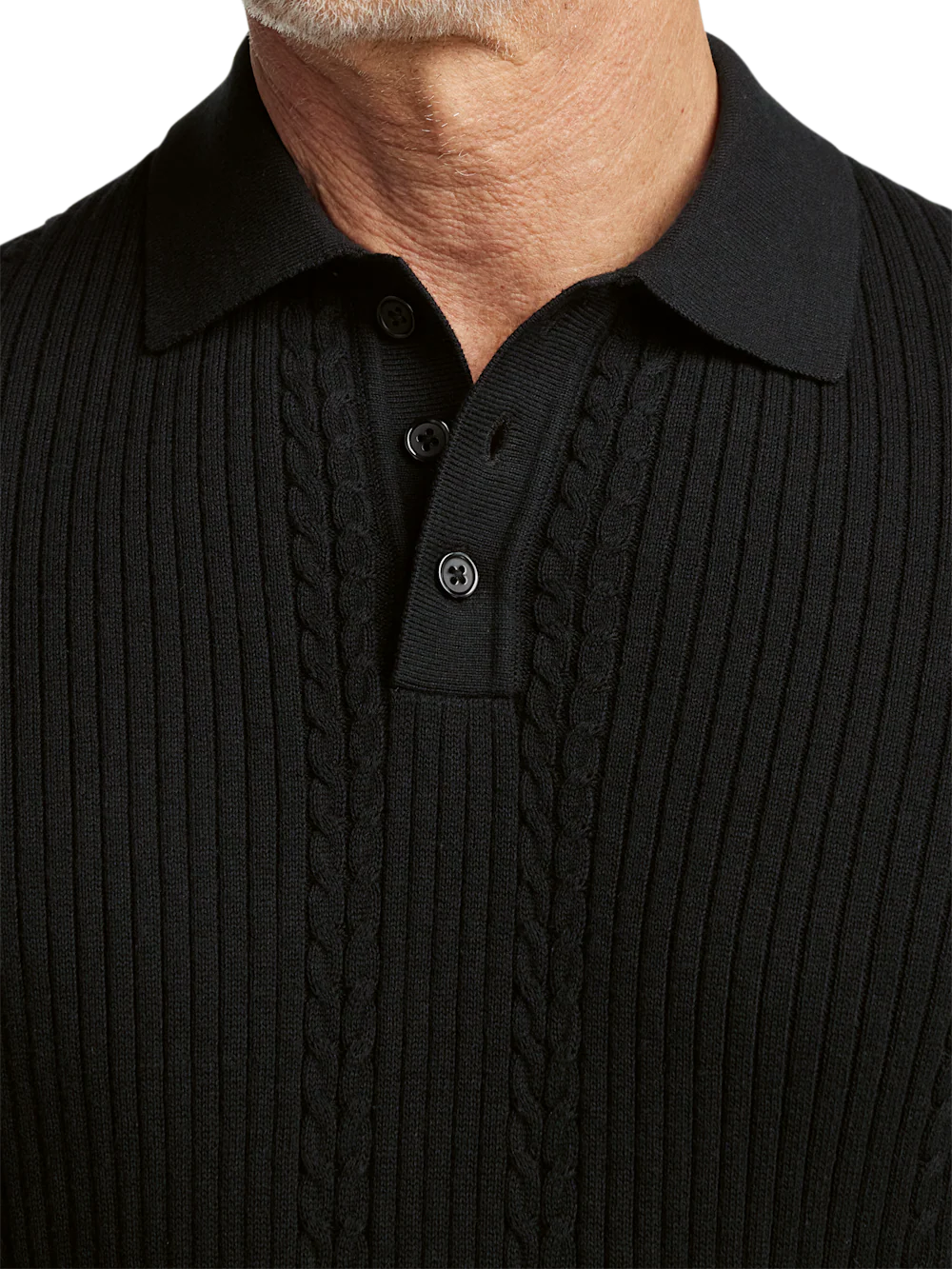 Cotton Three Button Polo - Black - Image 3