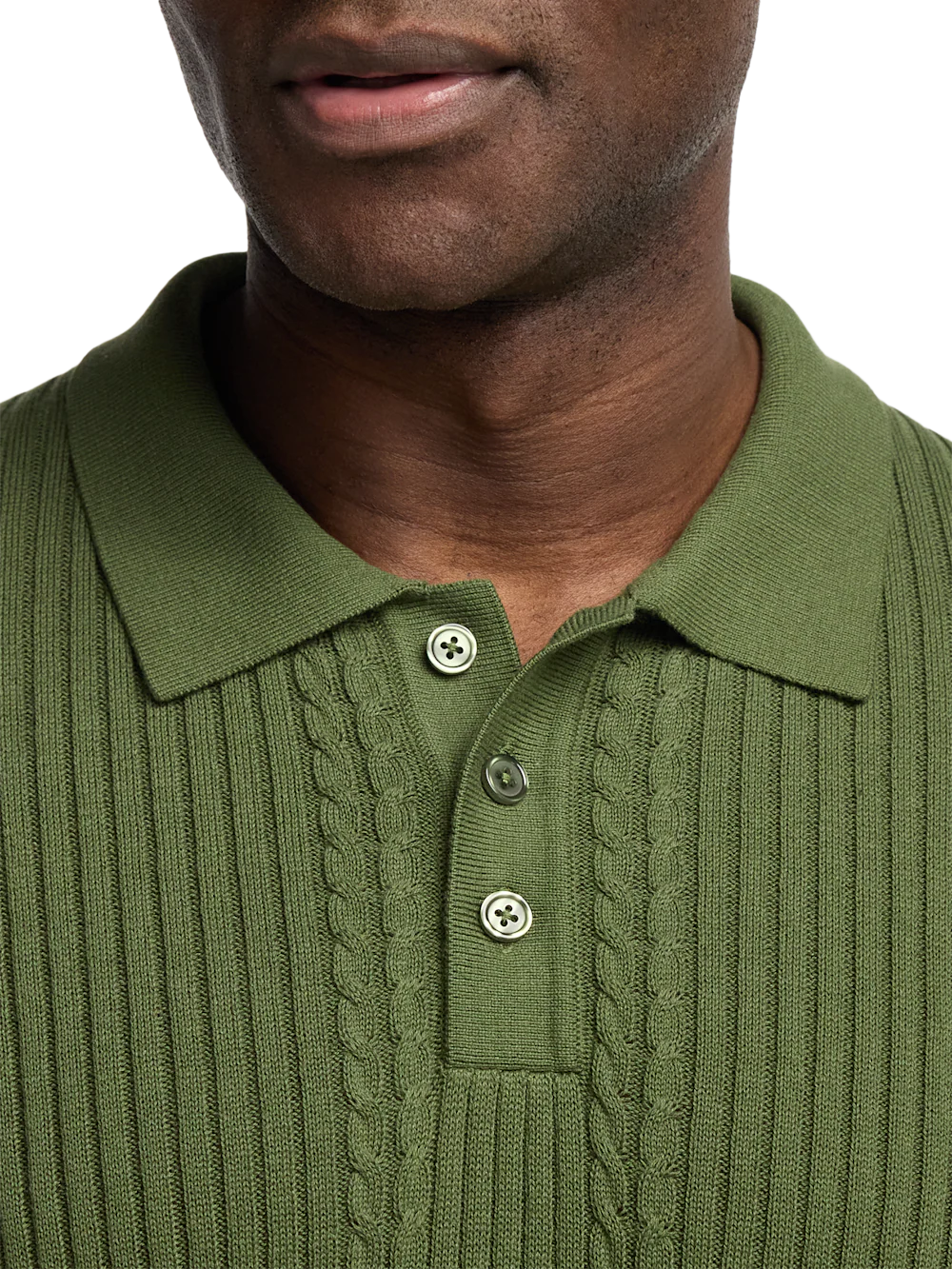 Cotton Three Button Polo - Olive - Image 3