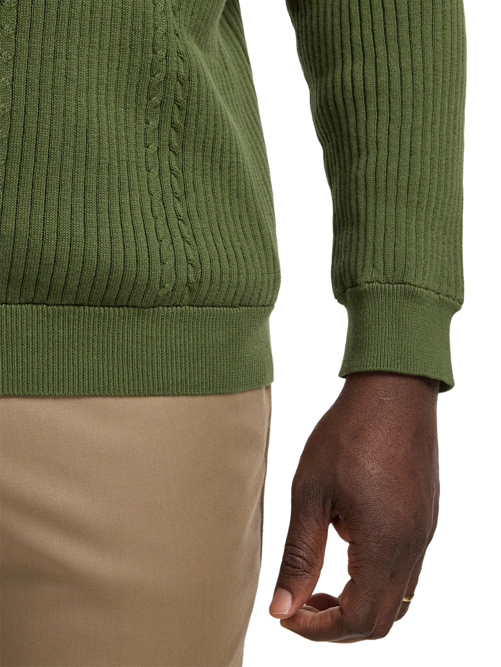 Cotton Three Button Polo - Olive - Image 4