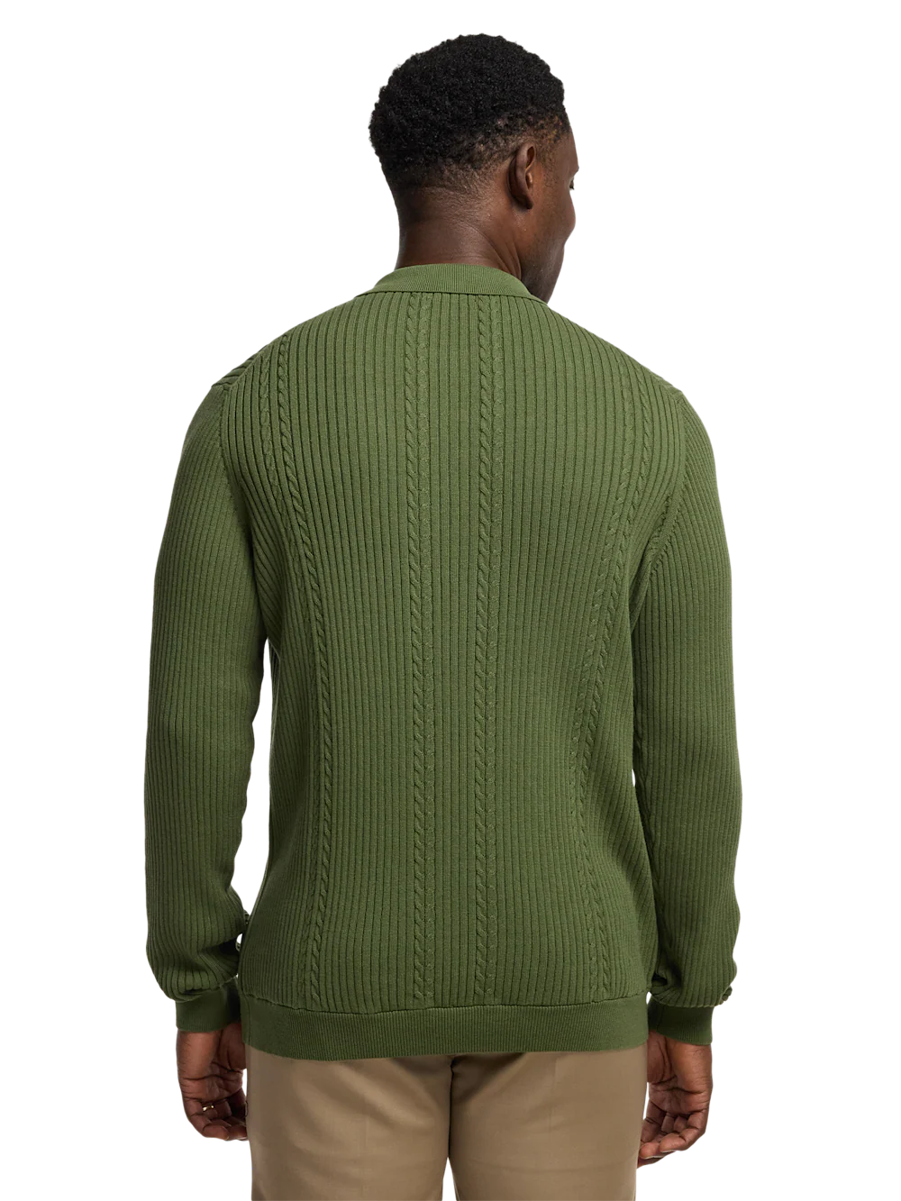 Cotton Three Button Polo - Olive - Image 5