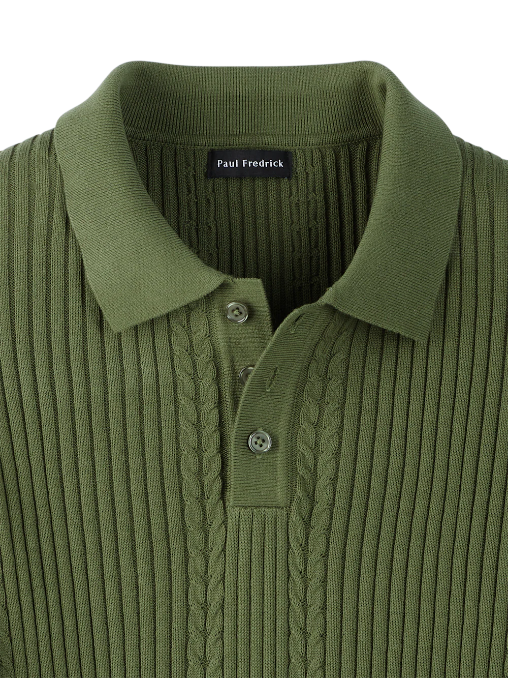 Cotton Three Button Polo - Olive - Image 6