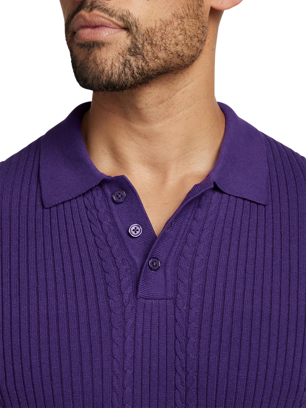Cotton Three Button Polo - Purple - Image 3