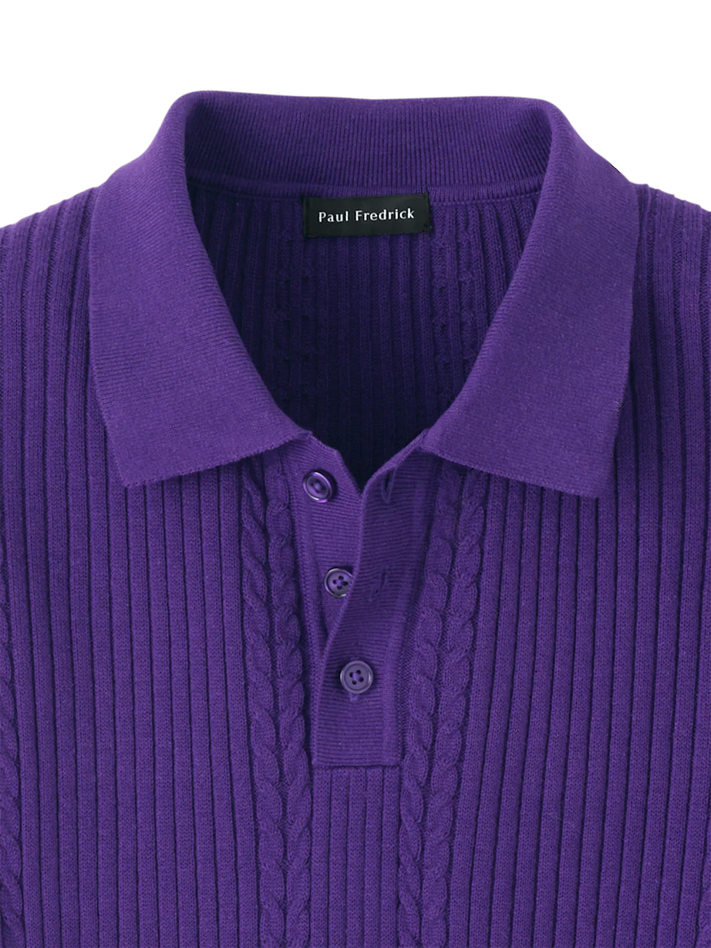 Cotton Three Button Polo - Purple - Image 6