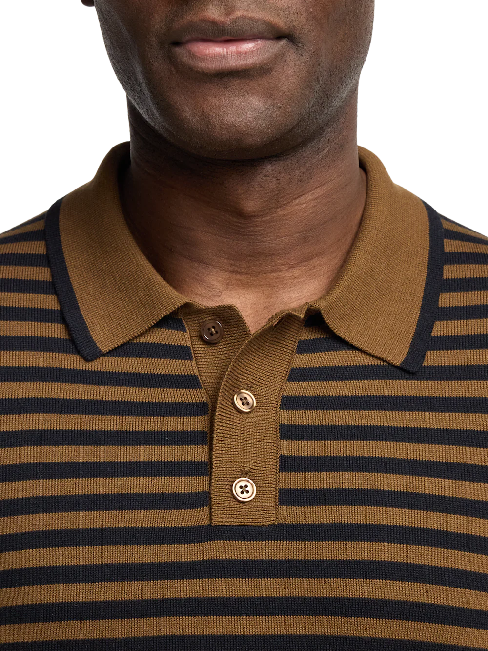 Cotton Three Button Polo - Brown - Image 3