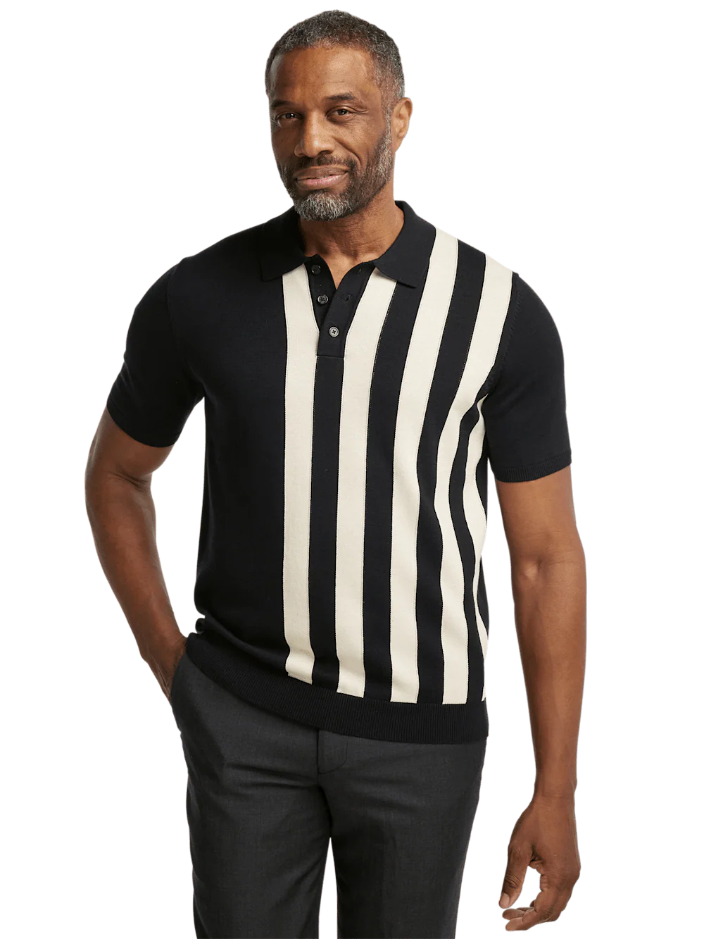Cotton Three Button Polo - Black - Image 2