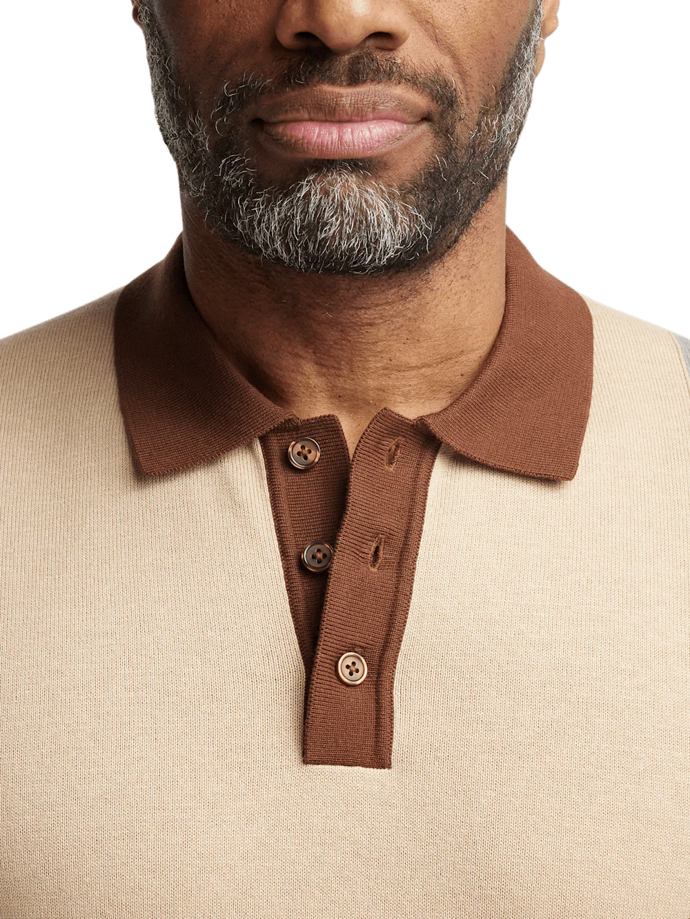 Cotton Three Button Polo - Brown Multi - Image 3