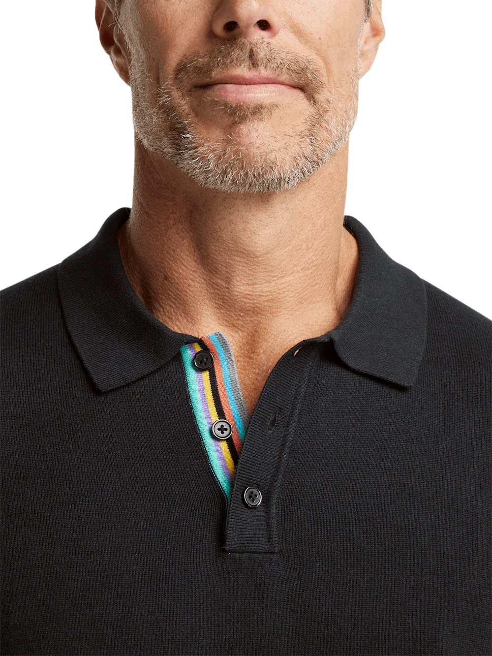 Cotton Three Button Polo - Black - Image 3