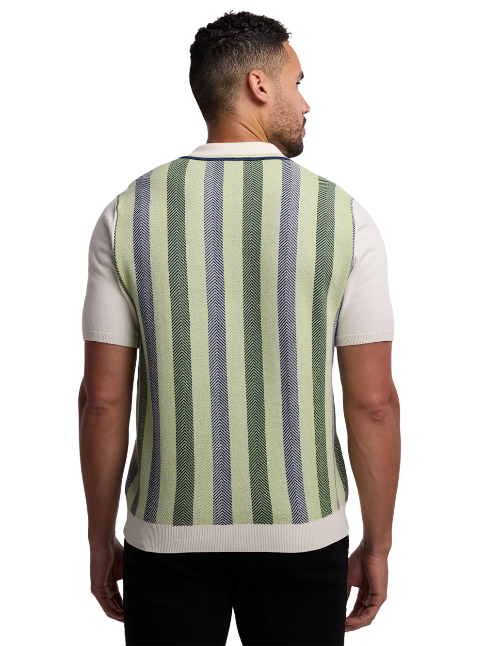 Cotton Three Button Polo - Green Multi - Image 5