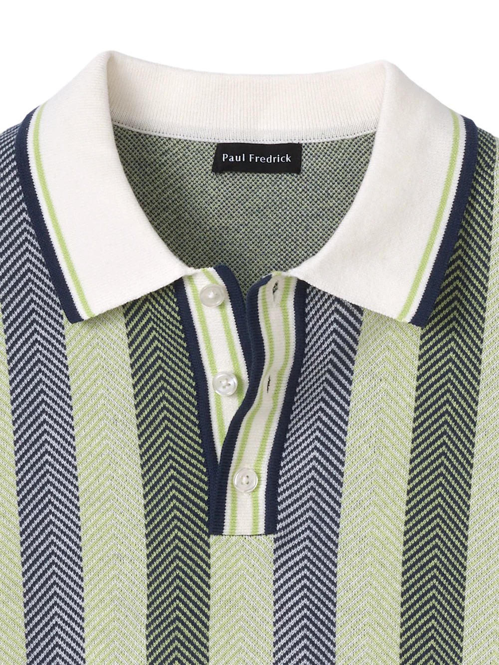 Cotton Three Button Polo - Green Multi - Image 6