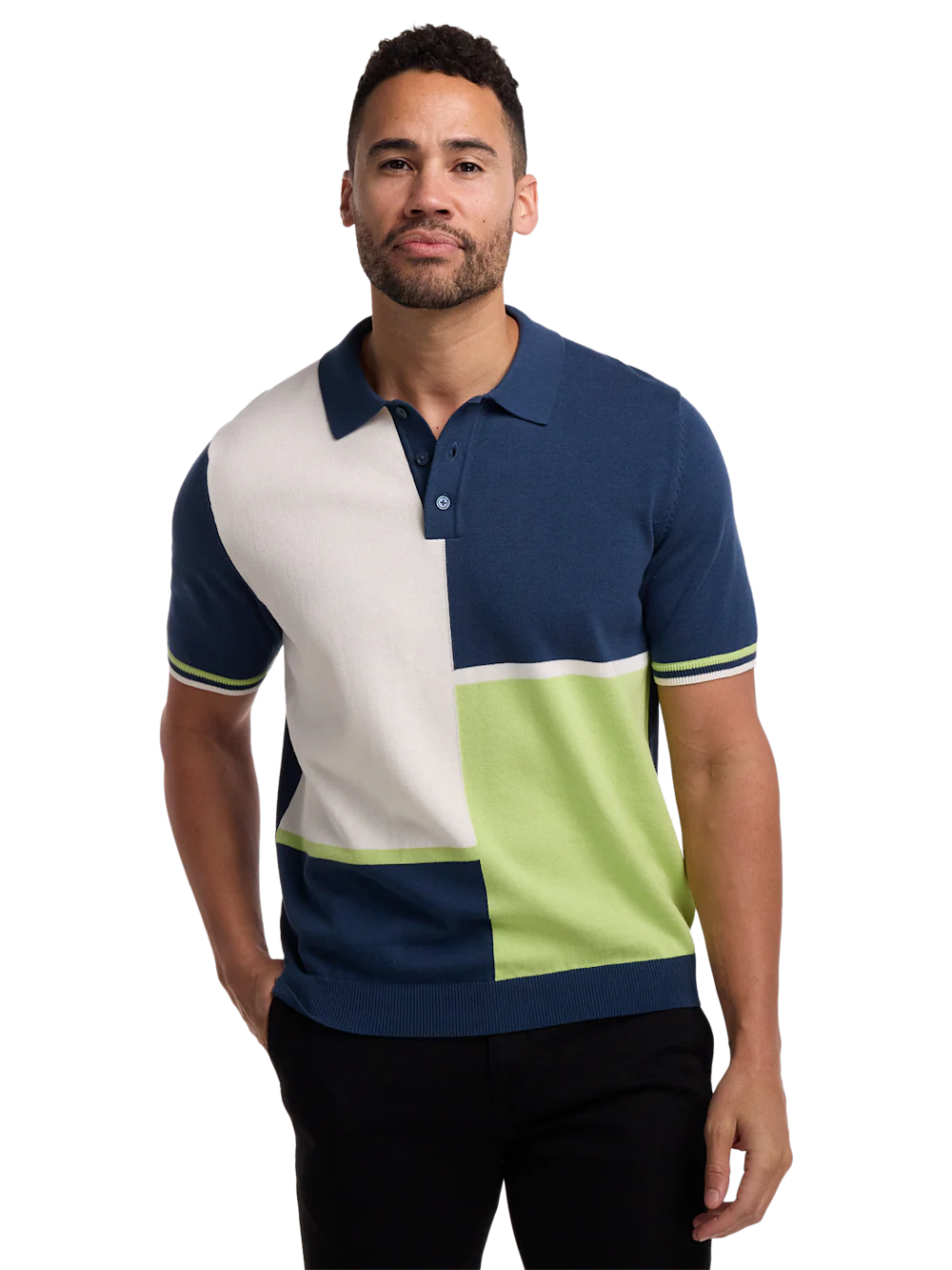 Cotton Three Button Polo - Blue Multi - Image 2