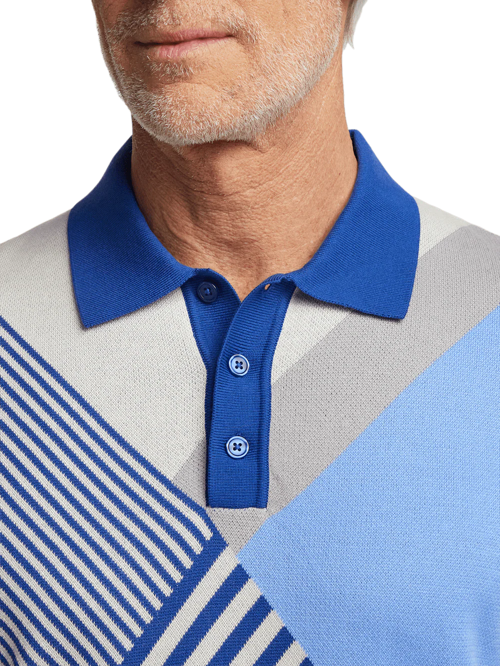 Cotton Three Button Polo - Blue Multi - Image 3
