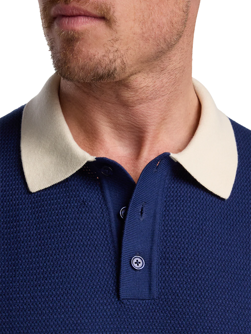 Cotton Three Button Polo - Navy - Image 3