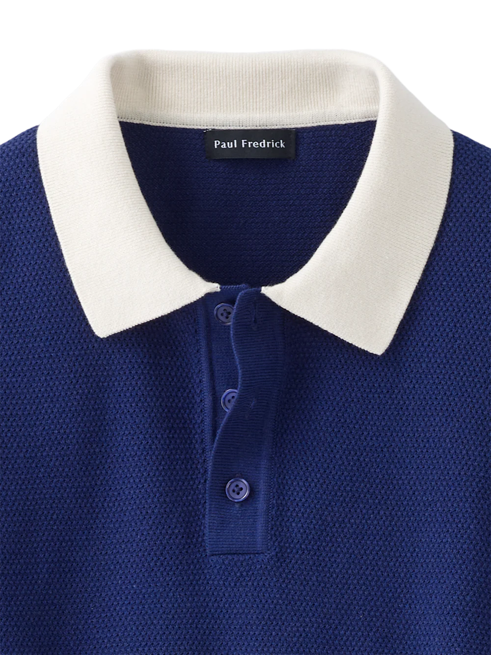 Cotton Three Button Polo - Navy - Image 6