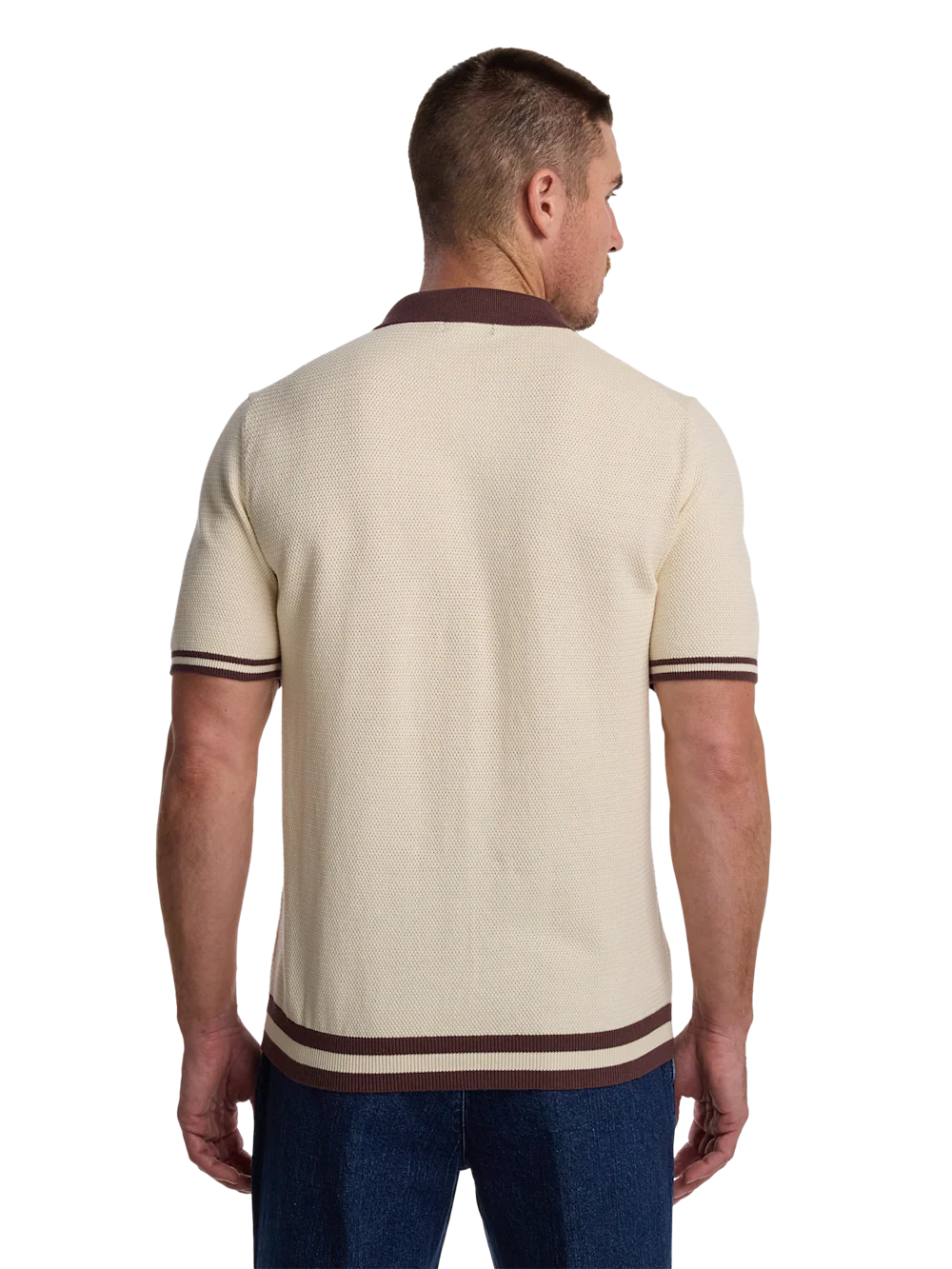 Cotton Three Button Polo - Tan - Image 5