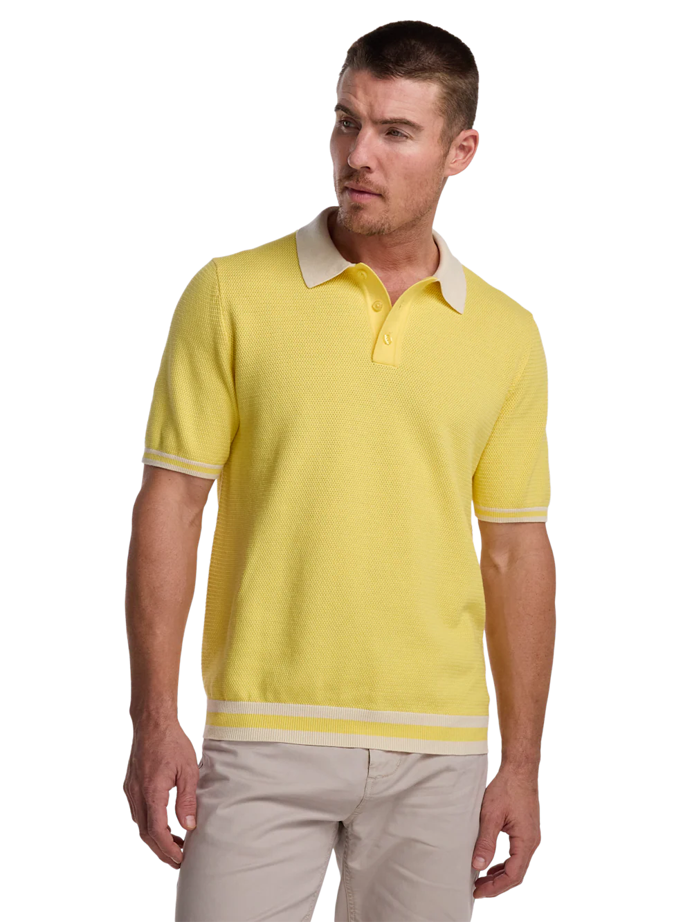 Cotton Three Button Polo - Yellow - Image 2