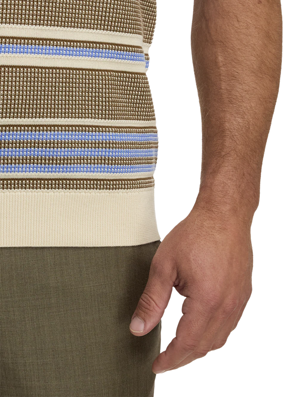 Cotton Three Button Polo - Brown/blue - Image 4