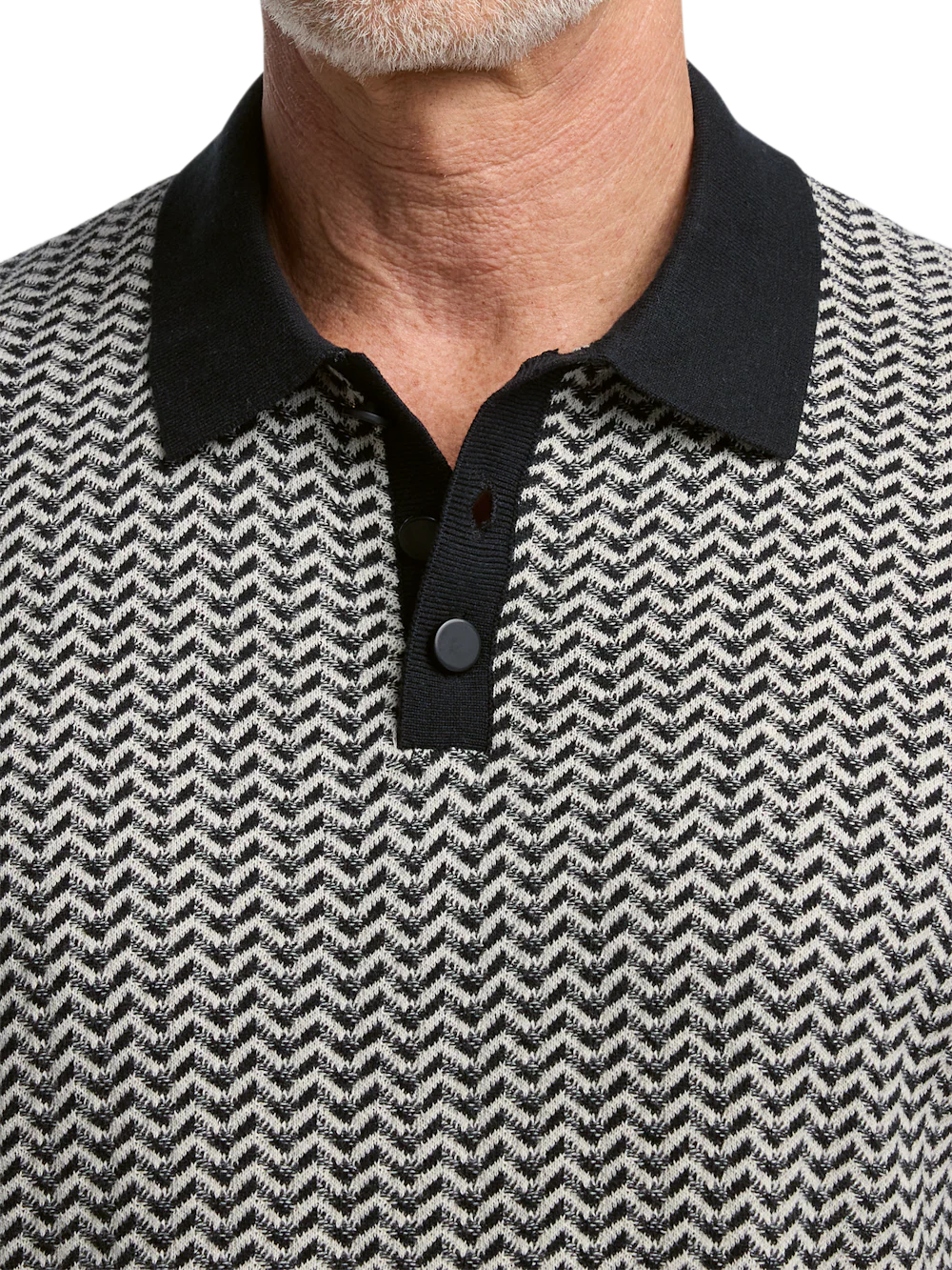 Cotton Three-button Polo - Black/ivory - Image 3