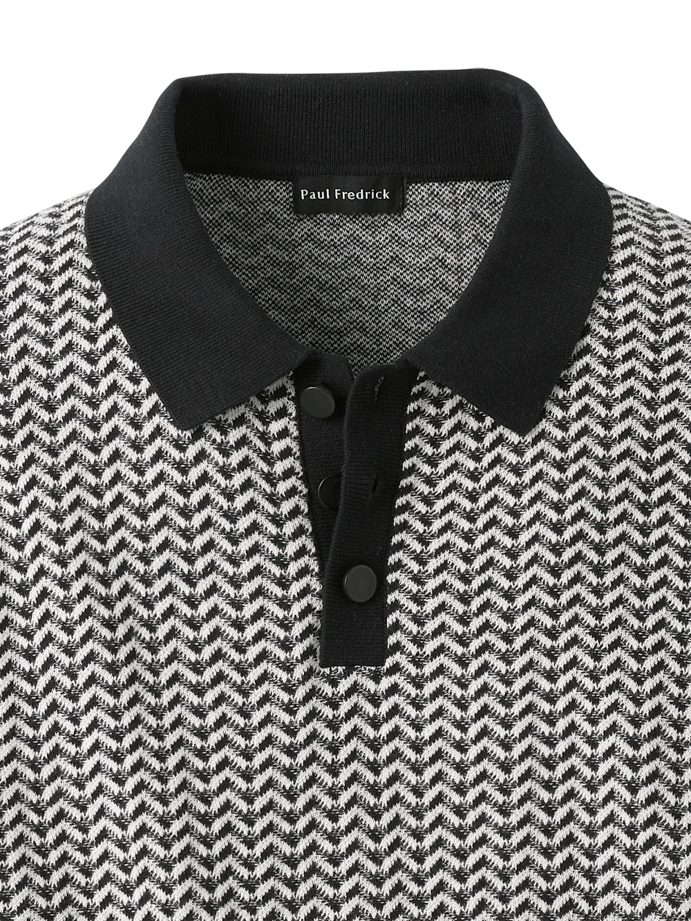 Cotton Three-button Polo - Black/ivory - Image 6
