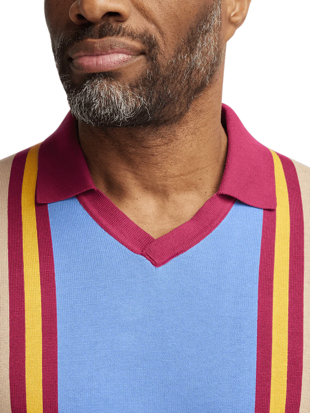 Cotton V-neck Polo - Burgundy - Image 3