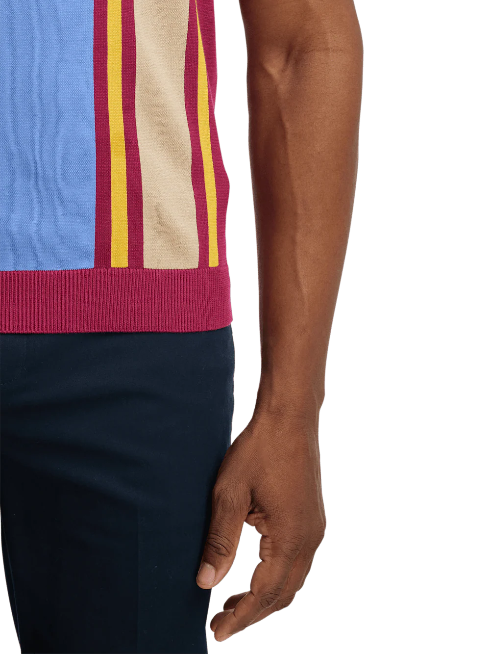 Cotton V-neck Polo - Burgundy - Image 4