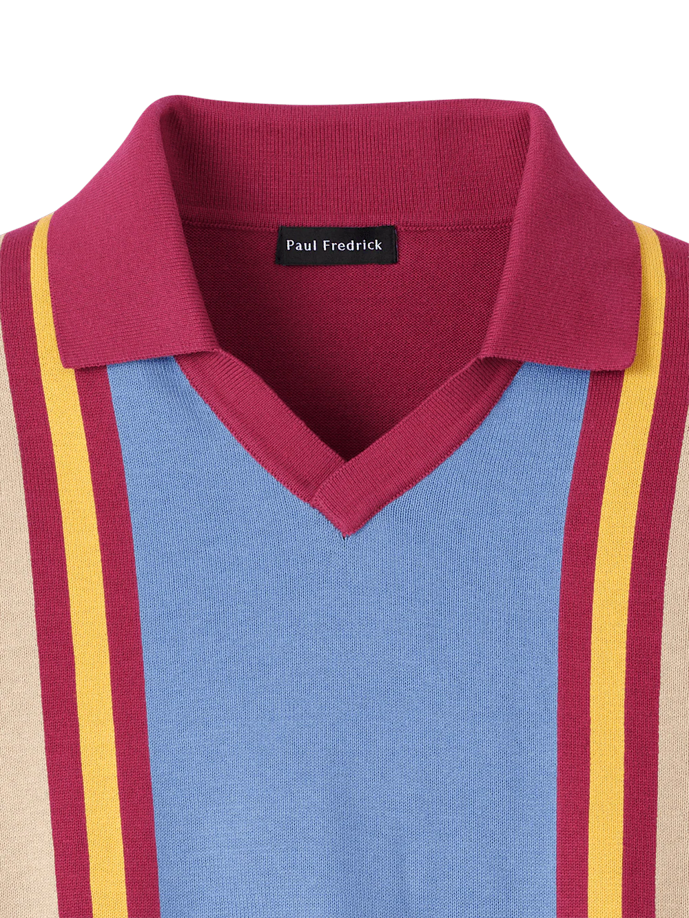 Cotton V-neck Polo - Burgundy - Image 6
