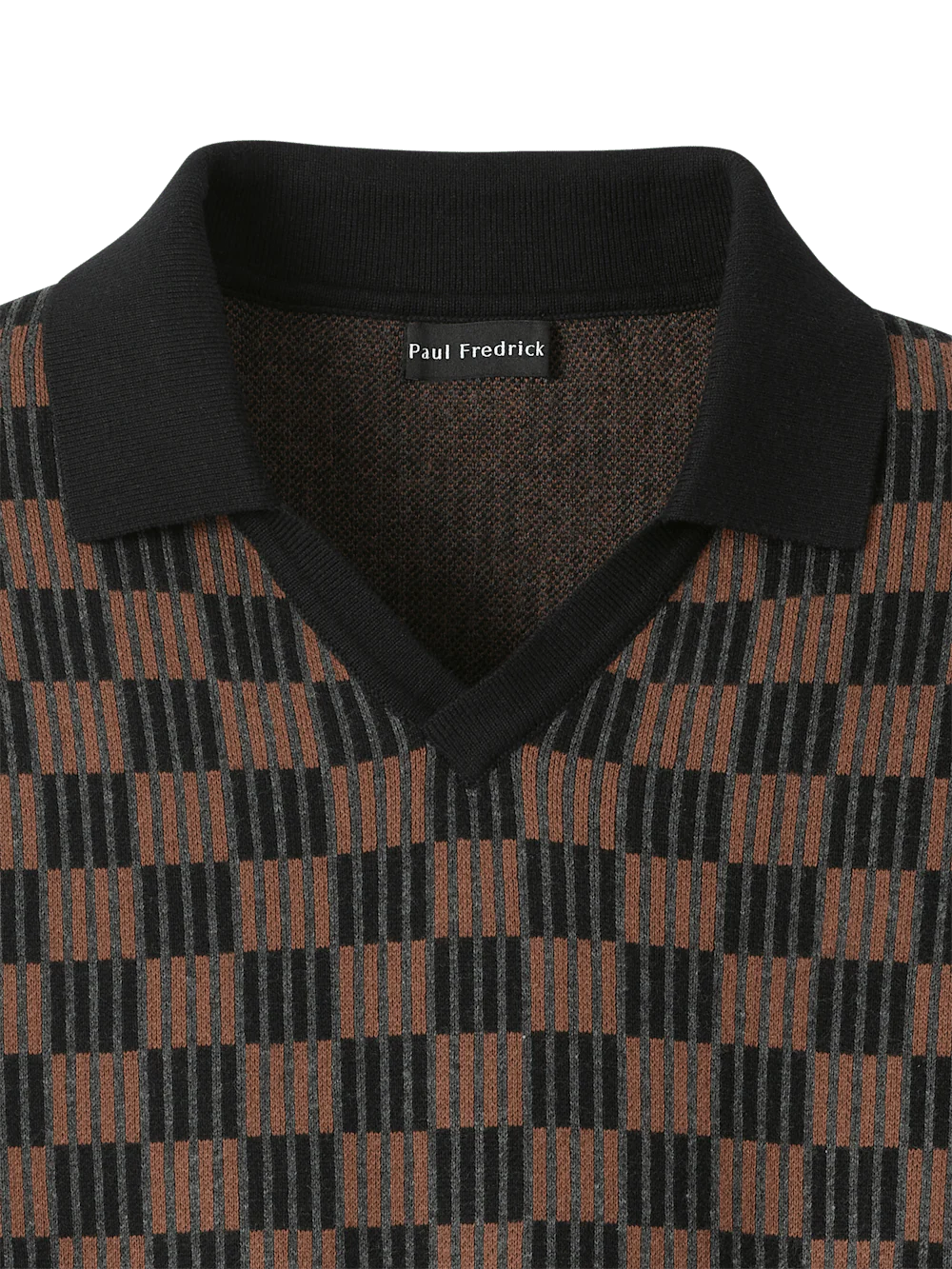Cotton V-neck Polo - Black/brown - Image 6