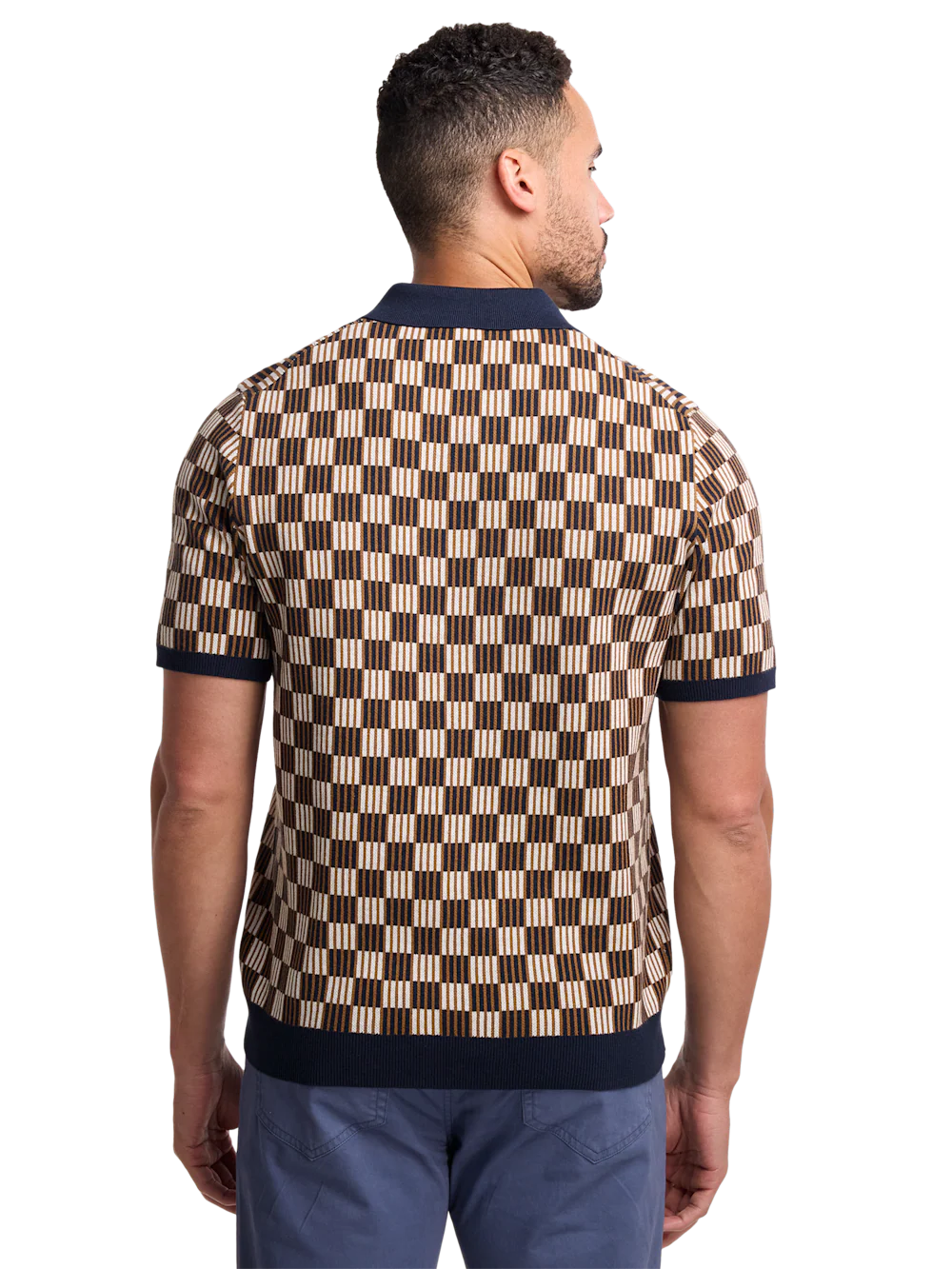 Cotton V-Neck Polo - Navy - Image 5