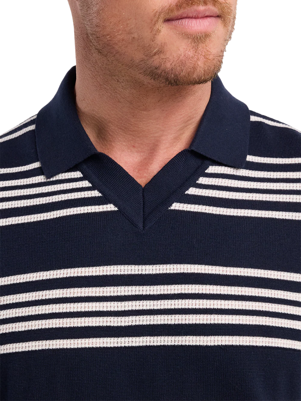 Cotton V-Neck Polo - Navy - Image 3
