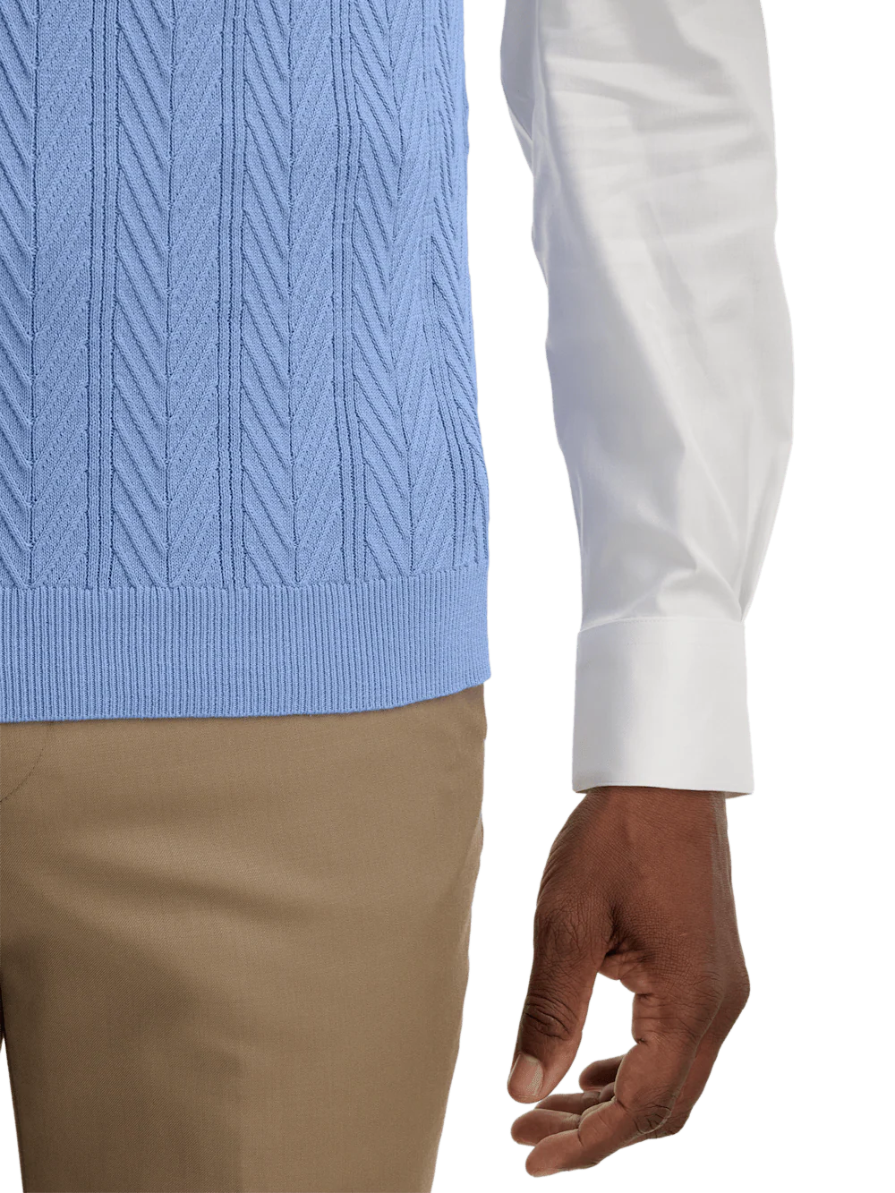 Cotton V-neck Vest - Blue - Image 4