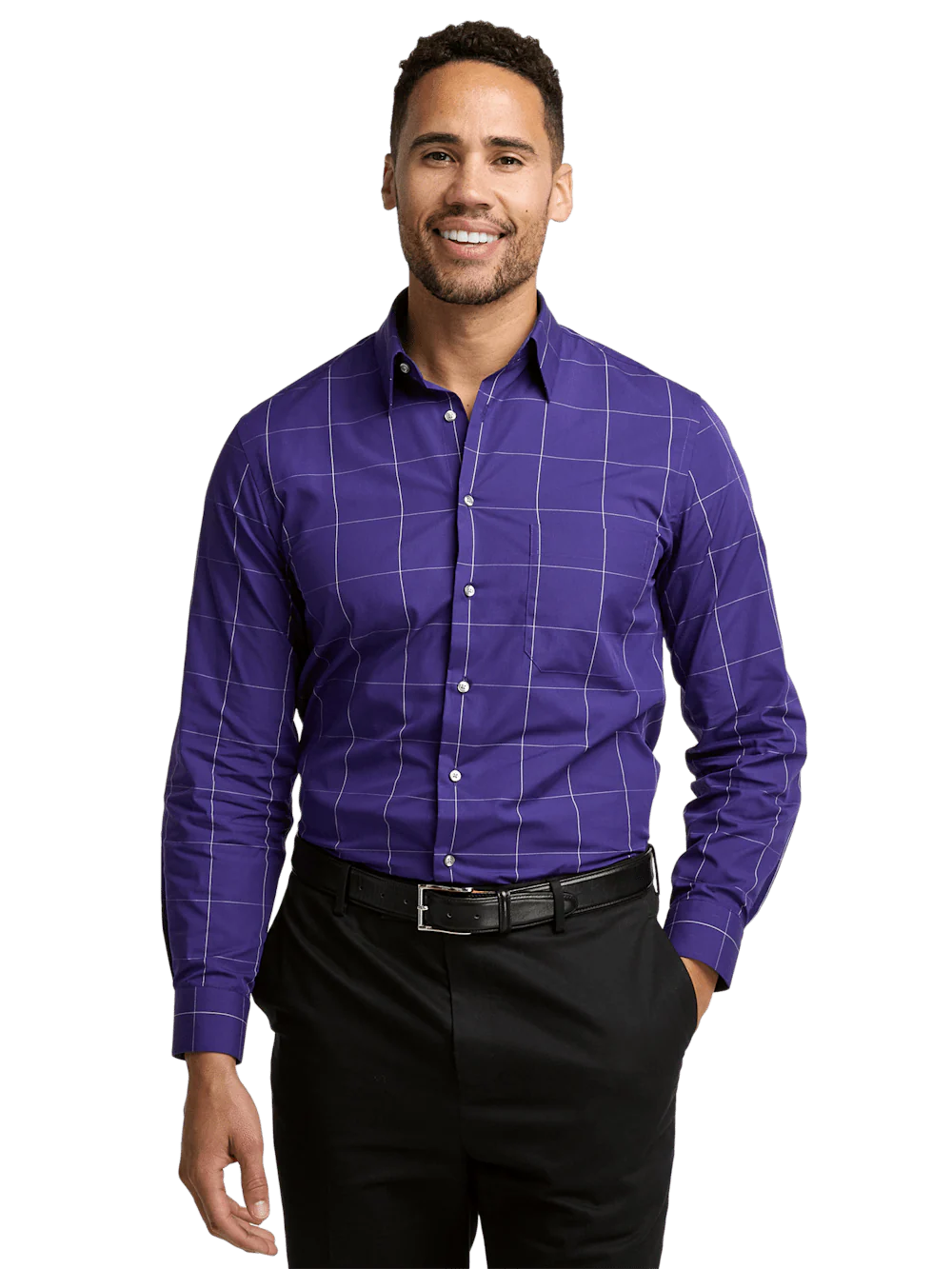 Cotton Windowpane Casual Shirt - Purple - Image 2