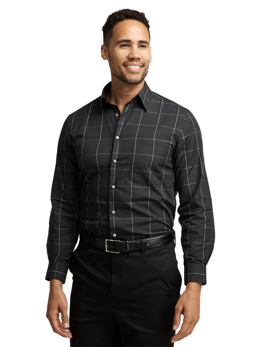 Cotton Windowpane Casual Shirt - Black - Image 2
