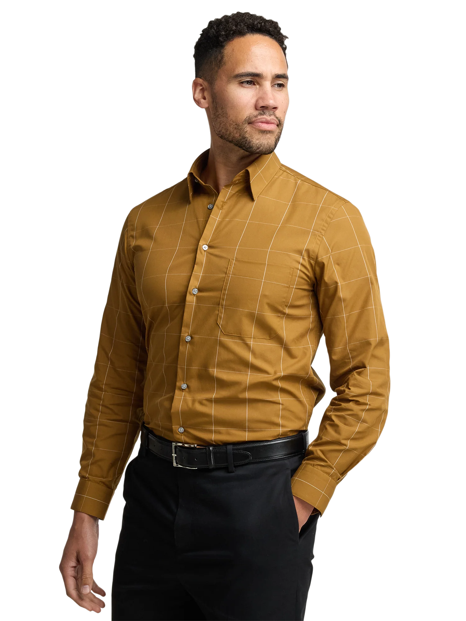 Cotton Windowpane Casual Shirt - Brown - Image 2