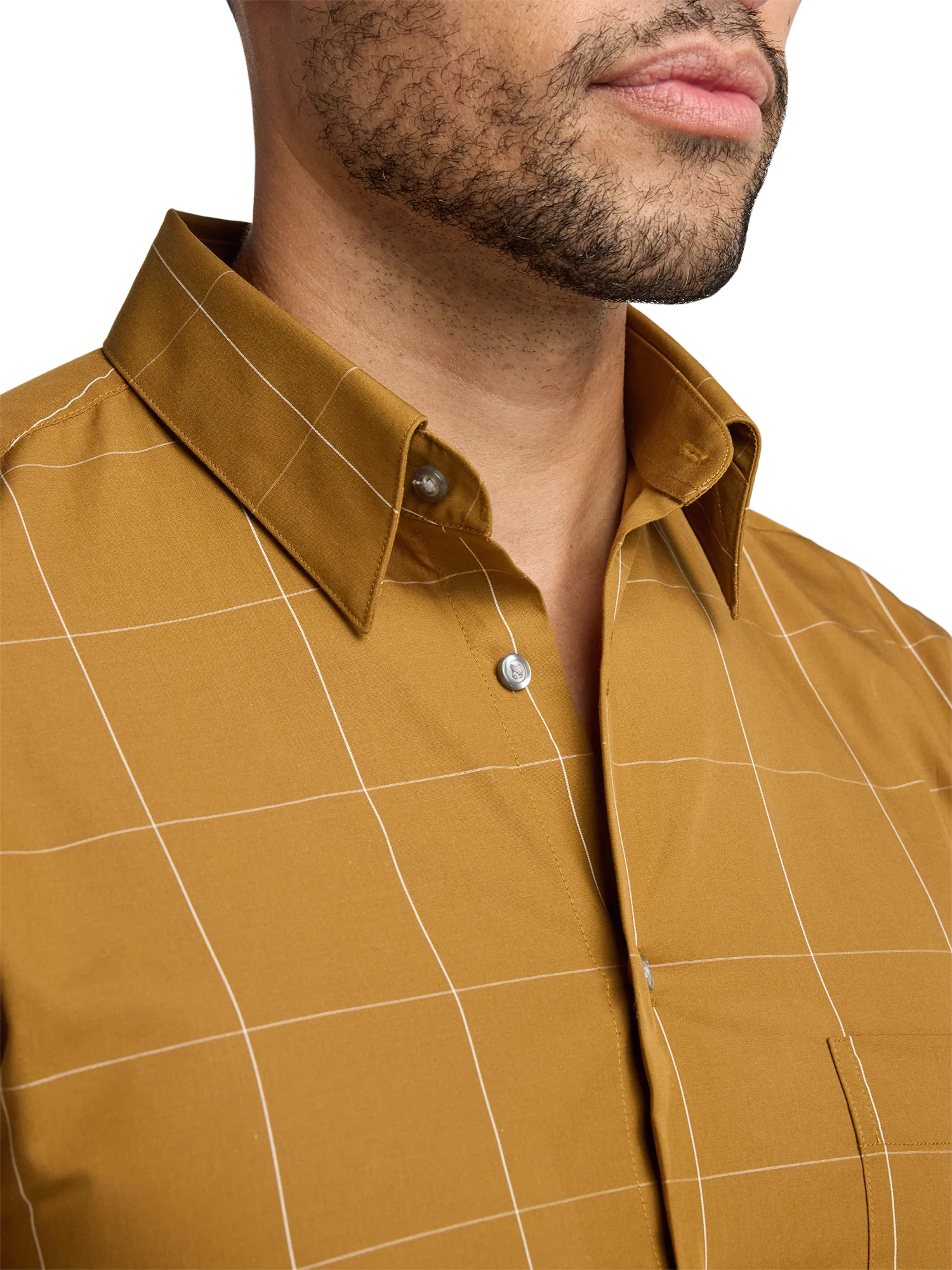 Cotton Windowpane Casual Shirt - Brown - Image 3