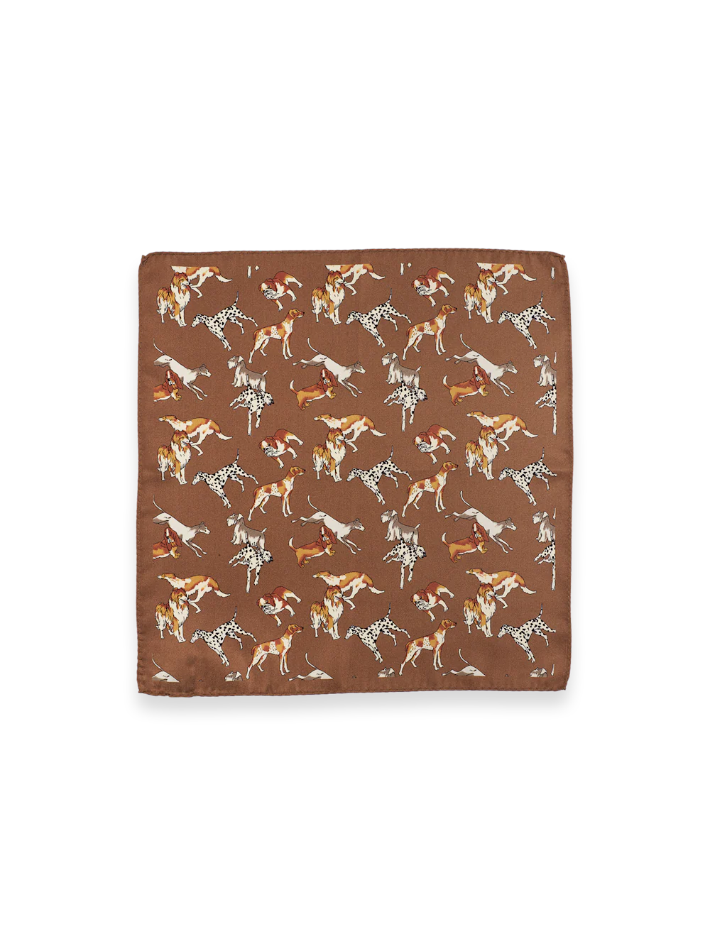 Dog Motif Silk Pocket Square - Brown Multi - Image 2