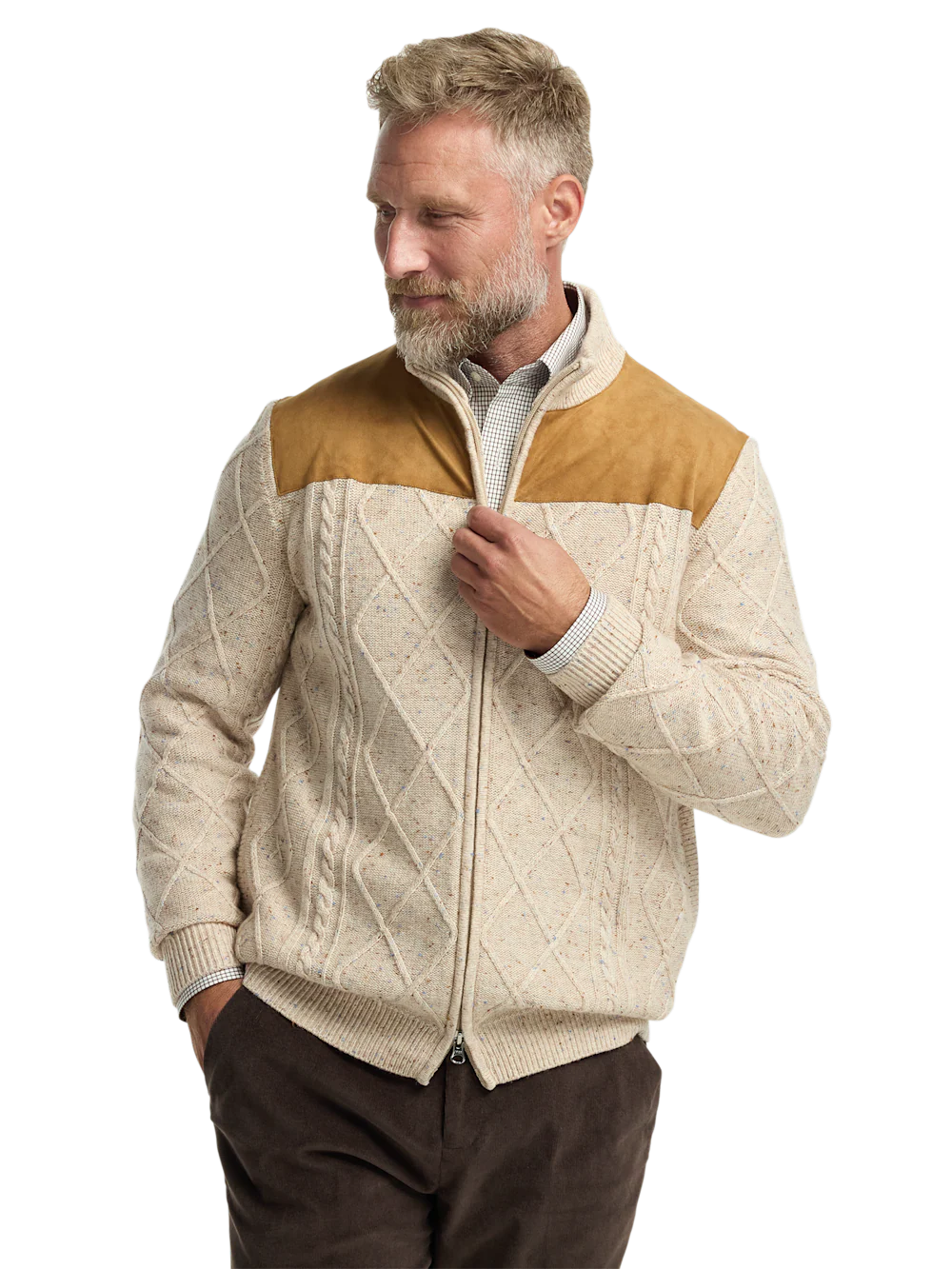 Donegal Full Zip Mock Neck Sweater - Ivory - Image 2