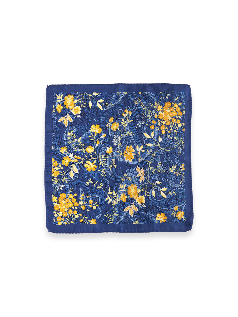 Floral Printed Silk Pocket Square - Blue/yellow - Image 2